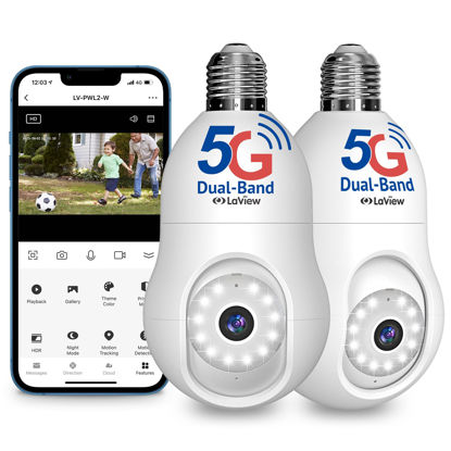 Picture of LaView 4MP Bulb Security Camera 5G& 2.4GHz, 360°2K Security Cameras Wireless Outdoor Indoor Full Color Day and Night, Motion Detection, Audible Alarm, Easy Installation, Compatible with Alexa (2 Pack)