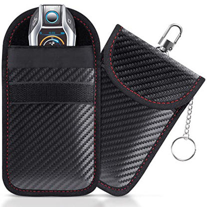 Picture of Lanpard Faraday Bag for Key Fob(2 Pack), Faraday Cage Protector, Car RFID Signal Blocking Key Fob Protector, Double-Layers of Shielding Carbon Fiber Material Anti-Theft Faraday Pouch