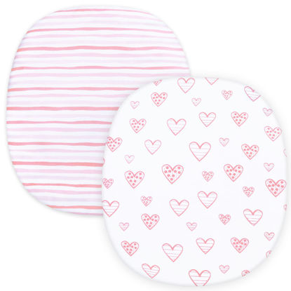 Picture of Bassinet Fitted Sheets Compatible with Graco Pack ‘n-Play Dome LX Bassinet(not playard) and Munchkin Portable Bassinet, 2 Pack, 100% Jersey Knit Cotton Fitted Sheets, Pink Print for Baby