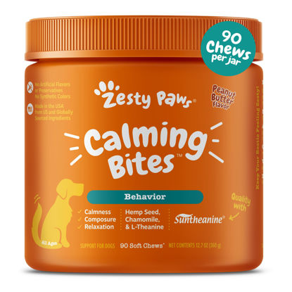 Picture of Zesty Paws Calming Chews for Dogs - Composure & Relaxation for Everyday Stress & Separation - with Ashwagandha, Organic Chamomile, L-Theanine & L-Tryptophan - Peanut Butter - 90 Count