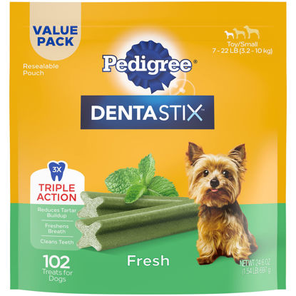 Picture of PEDIGREE DENTASTIX Dental Dog Treats for Toy/Small Dogs Fresh Flavor Dental Bones, 1.54 lb. Value Pack (102 Treats)