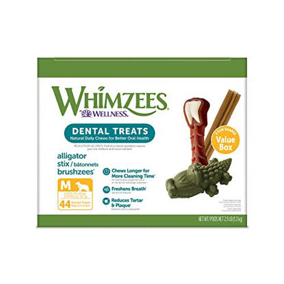 Picture of WHIMZEES by Wellness Value Box Natural Dental Chews for Dogs - Clean Teeth, Freshen Breath, Reduce Plaque & Tartar, Medium Breed 44 Count