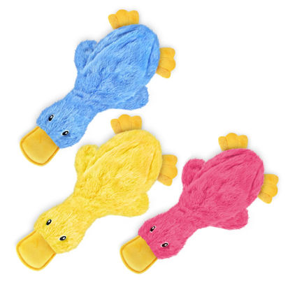 Picture of Best Pet Supplies Crinkle Dog Toy for Small, Medium, and Large Breeds, Cute No Stuffing Duck with Soft Squeaker, Fun for Indoor Puppies and Senior Pups, Plush No Mess Chew and Play - Yellow,Blue,Pink