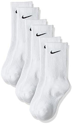 Picture of Nike Everyday Cushion Crew Training Socks, Unisex Socks with Sweat-Wicking Technology and Impact Cushioning (3 Pair), White/Black, Small