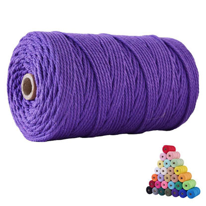 Picture of FLIPPED 100% Natural Cotton Macrame Cord,3mm x220 Yards Macrame Cords Colored Cotton Macrame Rope Craft Cord for DIY Crafts Knitting Plant Hangers Christmas Wedding Decor (Deep Purple, 3mm220yards)