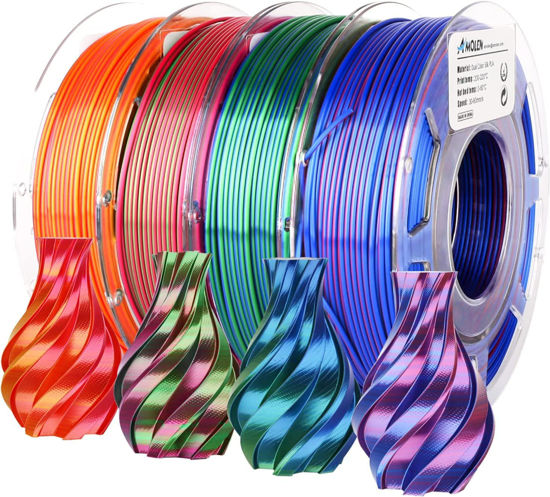 Picture of AMOLEN 3D Printer Filament Bundle, PLA Filament 1.75mm, Dual Color Filament, Silk Red Gold, Silk Red Green, Silk Red Blue, Silk Blue Green, 3D Printing Filament 200gX 4 Spools