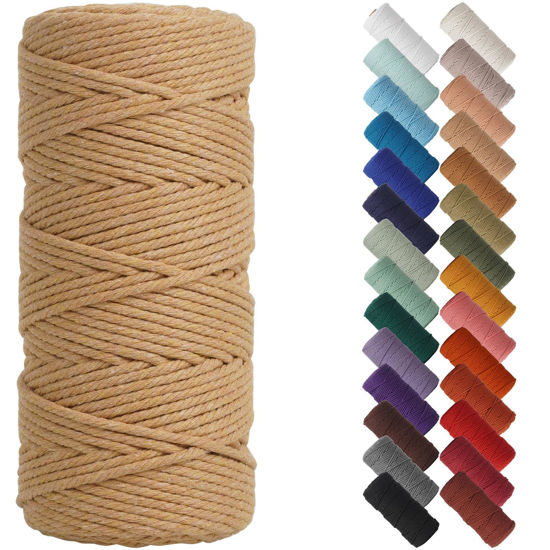 Picture of NOANTA Light Tan Macrame Cord 3mm x 109yards, Colored Macrame Rope, Cotton Rope Macrame Yarn, Colorful Cotton Craft Cord for Wall Hanging, Plant Hangers, Crafts, Knitting