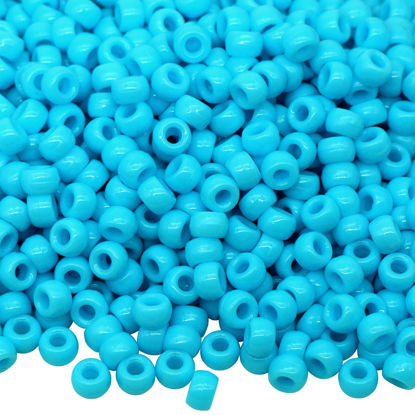 Picture of 1000Pcs Pony Beads Bracelet 9mm Blue Plastic Barrel Pony Beads for Necklace,Hair Beads for Braids for Girls,Key Chain,Jewelry Making (Blue)