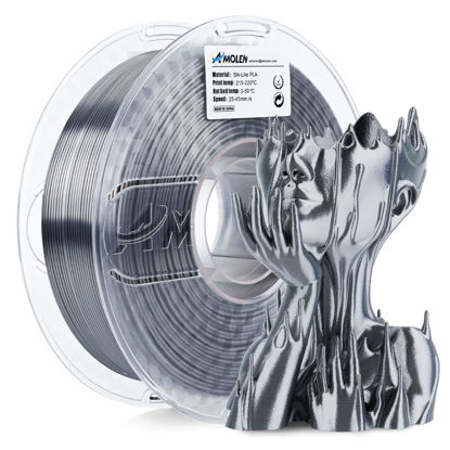 Picture of AMOLEN Silk PLA Filament 1.75mm 3D Printer filaments, Shiny Silver Grey Filament for 3D Printing, 1kg(2.2lbs) Spool, Compatible with Most FDM Printer(Silk Silver Grey)