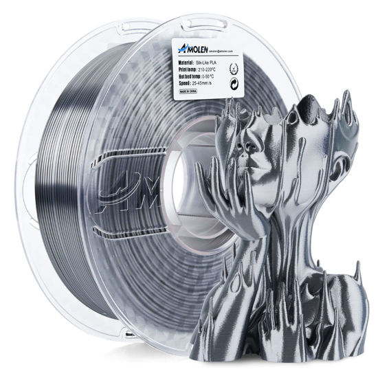 Picture of AMOLEN Silk PLA Filament 1.75mm 3D Printer filaments, Shiny Silver Grey Filament for 3D Printing, 1kg(2.2lbs) Spool, Compatible with Most FDM Printer(Silk Silver Grey)