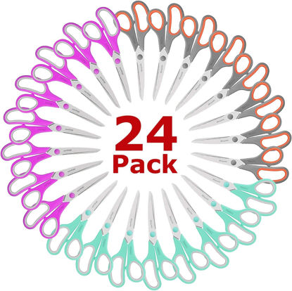 Picture of Scissors, iBayam 8" Multipurpose Scissors Bulk 3-Pack, Ultra Sharp Blade Shears, Comfort-Grip Handles, Sturdy Sharp Scissors for Office Home School Sewing Fabric Craft Supplies, Right/Left Hand