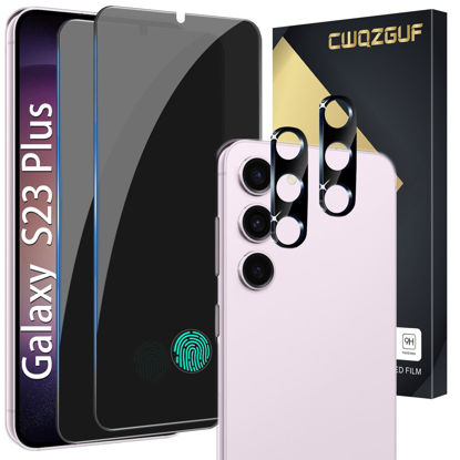 Picture of CWQZGUF [2+2 Pack] Galaxy S23 Plus Privacy Screen Protector, 2 Pack Privacy Tempered Film with 2 Pack Camera Lens Tempered Glass, High Clarity, Bubble Free, Anti-Spy Protection for Samsung S23 Plus 5G Screen Protector