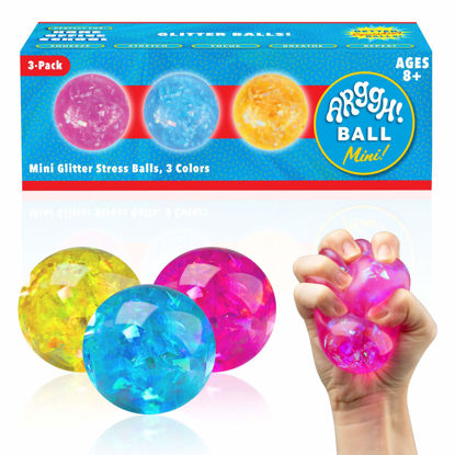 Picture of Power Your Fun Arggh Mini Glitter Stress Balls for Adults and Kids - 3pk Squishy Stress Ball Fidget Toys, Sensory Stress and Anxiety Relief Squeeze Toys (Yellow, Pink, Blue)