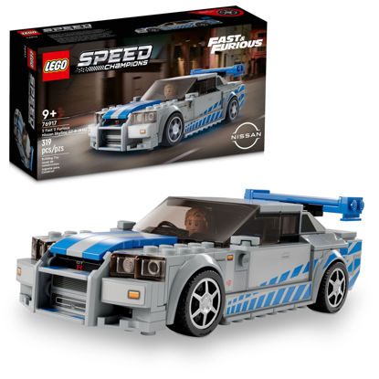 Picture of LEGO Speed Champions 2 Fast 2 Furious Nissan Skyline GT-R (R34) 76917 Race Car Toy Model Building Kit, Collectible with Racer Minifigure, 2023 Set for Kids