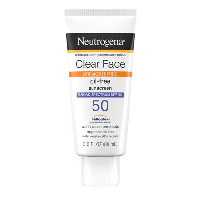 Picture of Neutrogena Clear Face Liquid Lotion Sunscreen for Acne-Prone Skin, Broad Spectrum SPF 50 UVA/UVB Protection, Oil-, Fragrance- & Oxybenzone-Free Facial Sunscreen, Non-Comedogenic, 3 fl. oz