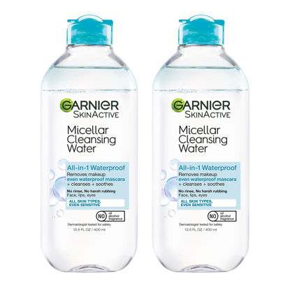 Picture of Garnier SkinActive Micellar Water For Waterproof Makeup, Facial Cleanser & Makeup Remover, 13.5 Fl Oz (400mL), 2 Count (Packaging May Vary)
