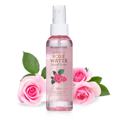 Picture of NATUREWELL Rose Water Hydrating Facial Toner Mist for Dewy & Radiant Skin, 100% Vegan, Refreshing, Conditioning, Soothing, Redness Reducing, Perfect for Travel, 4 Fl Oz