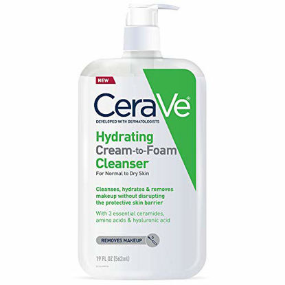 Picture of CeraVe Hydrating Cream-to-Foam Cleanser | Hydrating Makeup Remover and Face Wash With Hyaluronic Acid | Fragrance Free Non-Comedogenic | 19 Fluid Ounce