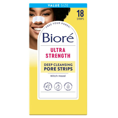 Picture of Bioré Witch Hazel Blackhead Remover Pore Strips, Nose Strips, Clears Pores up to 2x More than Original Pore Strips, features C-Bond Technology, Oil-Free, Non-Comedogenic Use, 18 Count