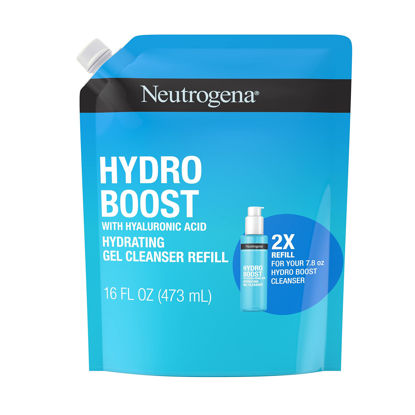 Picture of Neutrogena Hydro Boost Lightweight Hydrating Facial Cleansing Gel, Gentle Face Wash & Makeup Remover with Hyaluronic Acid, Hypoallergenic & Non Comedogenic, Refill Pouch, 16 fl. oz