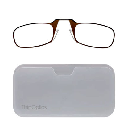 Picture of ThinOptics unisex-adult Reading Glasses + White Universal Pod Case | Brown Frames, 2.50 Strength Readers Brown Frames / White Case, 44 mm
