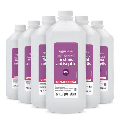 Picture of Amazon Basics 91% Isopropyl Alcohol First Aid Antiseptic Liquid, 32 Fl Oz (Pack of 6) (Previously Solimo)
