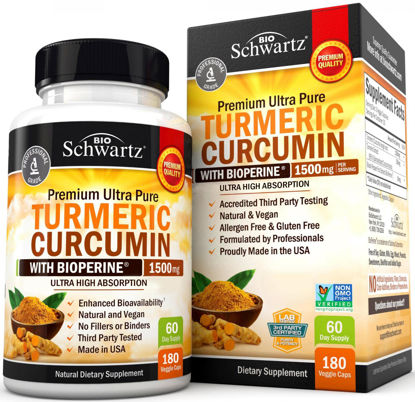 Picture of Turmeric Curcumin with BioPerine 1500mg - Natural Joint Support with 95% Standardized Curcuminoids & Black Pepper Extract for Ultra High Absorption & Potency - Non GMO - Gluten Free - 180 Capsules