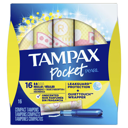 Picture of Tampax Pocket Pearl Tampons Regular Absorbency with LeakGuard Braid, Unscented, 16 Count