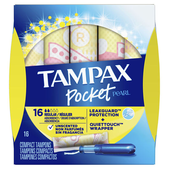 Picture of Tampax Pocket Pearl Tampons Regular Absorbency with LeakGuard Braid, Unscented, 16 Count