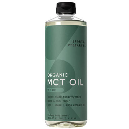 Picture of Sports Research Organic MCT Oil - Keto & Vegan MCTs C8, C10 from Coconuts - Fatty Acid Brain & Body Fuel, Non-GMO & Gluten Free - Flavorless Oil, Perfect in Coffee, Tea & Protein Shakes - 40 oz