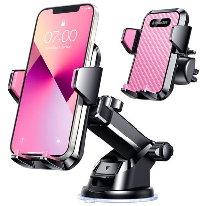 Picture of VANMASS Universal Car Phone Mount,【Patent & Safety Certs】 Upgraded Handsfree Dashboard Stand, Phone Holder for Car Windshield Vent, Compatible iPhone 14 13 12 11 Pro Max Xs XR X, Galaxy (Pink)