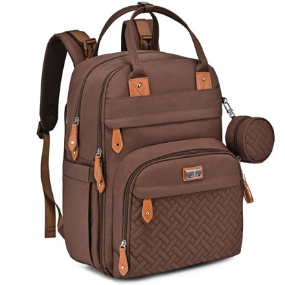 Picture of BabbleRoo Diaper Bag Backpack - Baby Essentials Travel Tote - Multi function Waterproof Diaper Bag, Travel Essentials Baby Bag with Changing Pad, Stroller Straps & Pacifier Case - Unisex, Brown