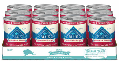 Picture of Blue Buffalo Homestyle Recipe Natural Adult Wet Dog Food, Fish & Sweet Potato 12.5-oz can (Pack of 12)