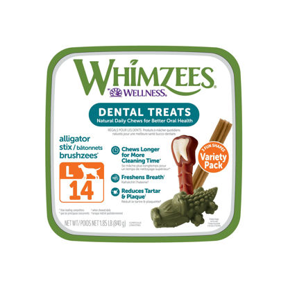 Picture of WHIMZEES by Wellness Large Dental Chews Variety Box: All-Natural, Grain-Free, Long Lasting Treats with Grooved Design for Improved Cleaning - Freshens Breath & Reduces Plaque, 14 Count