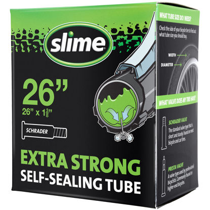 Picture of Slime 30044 Bike Inner Tube with Slime Puncture Sealant, Extra Strong, Self Sealing, Prevent and Repair, Schrader Valve, 26" x 1.375"
