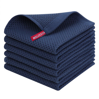 Picture of Homaxy 100% Cotton Waffle Weave Kitchen Dish Cloths, Ultra Soft Absorbent Quick Drying Dish Towels, 12x12 Inches, 6-Pack, Navy Blue