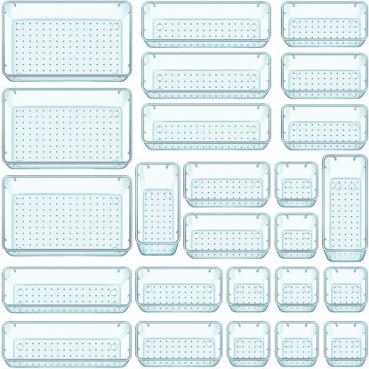 Picture of WOWBOX 28 PCS Plastic Drawer Organizer Set, 4 Sizes Desk Drawer Divider Organizers and Storage Bins for Makeup, Jewelry, Gadgets for Kitchen, Bedroom, Bathroom, Office