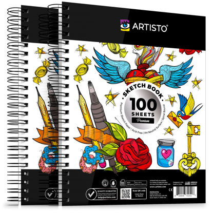 Picture of Artisto 9x12" Premium Sketch Book Set, Spiral Bound, Pack of 2, 200 Sheets (100g/m2), Acid-Free Drawing Paper, Ideal for Kids, Teens & Adults.
