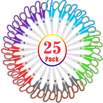 Picture of Scissors Bulk Set of 25-Pack, Niutop 8" Multipurpose Sharp Sewing Craft Fabric Scissors for Office Home High/Middle School Student Office Teacher Art Supplies, Soft Comfort-Grip Right/Left Handles