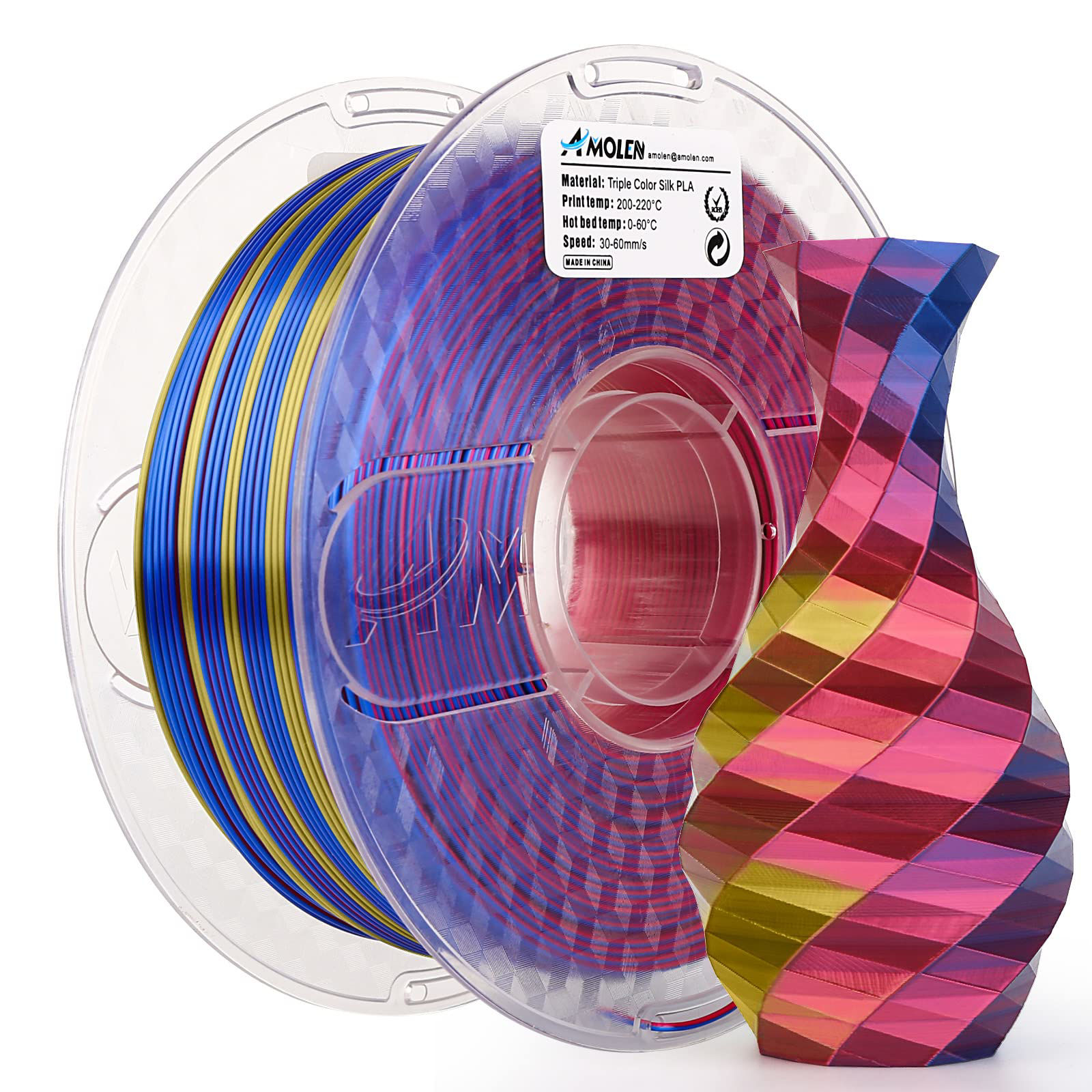 GetUSCart- AMOLEN PLA 3D Printer Filament, Triple Color Coextrusion PLA ...