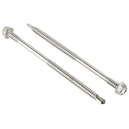 Picture of #14 x 4" Hex Washer Head Self Drilling Screws, Self Tapping Sheet Metal Tek Screws, 410 Stainless Steel, Partially Threaded, 20 PCS