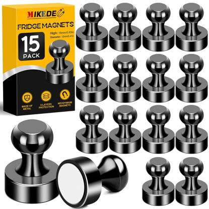 Picture of MIKEDE Fridge Magnets for Whiteboard, 15Pcs Strong Magnets for Whiteboard, Black Refrigerator Magnets Neodymium Push Pins Magnets for Office Magnets, Whiteboard Magnets, at School, Classroom, Kitchen