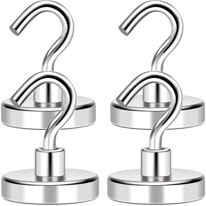 Picture of MIKEDE Magnetic Hooks Heavy Duty, 110Lbs+ Super Strong Magnet Hooks for Cruise Essentials, 4 Pack Neodymium Earth Magnets with Hook for Hanging, Magnetic Metal Hanger for Fridge, Toolbox, Storage
