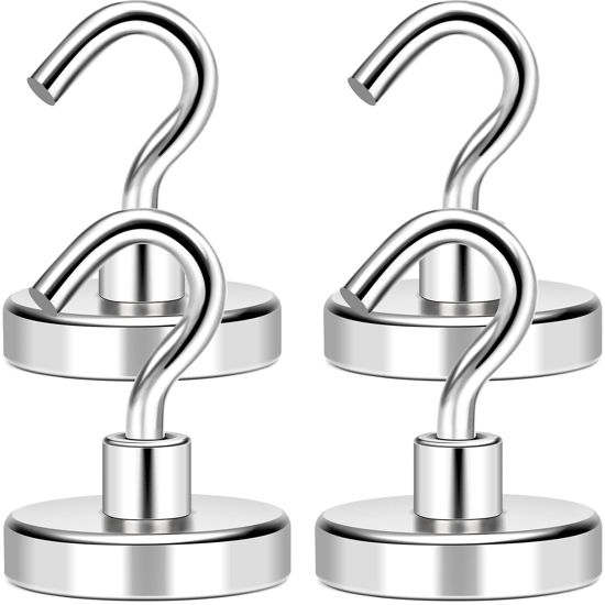 Picture of MIKEDE Magnetic Hooks Heavy Duty, 110Lbs+ Super Strong Magnet Hooks for Cruise Essentials, 4 Pack Neodymium Earth Magnets with Hook for Hanging, Magnetic Metal Hanger for Fridge, Toolbox, Storage