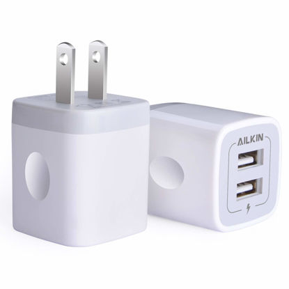 Picture of USB Wall Charger, Charger Adapter, AILKIN 2-Pack 2.1A Dual Port Quick Charger Plug Cube for iPhone 14 13 12 11 Pro Max 10 SE X XS 8 Plus Samsung Galaxy S22 S21 S20 Power Block Fast Charging Box Brick