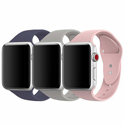 Picture of AdMaster Compatible for Apple Watch Band 38mm, Soft Silicone Sport Strap Compatible for iWatch Apple Watch Series 1/ Series 2/ Series 3, S/M Size (Midnight Blue/Pebble/Pink Sand)