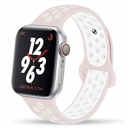 Picture of YC YANCH Greatou Compatible for Apple Watch Band 42mm 44mm,Soft Silicone Sport Band Replacement Wrist Strap Compatible for iWatch Apple Watch Series 5/4/3/2/1,Nike+,Sport,Edition,M/L,Pearl Pink White