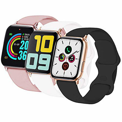 Picture of 3-Pack Idon Sport Band Compatible for Apple Watch Band 42MM 44MM M/L, Soft Silicone Sport Bands Replacement Strap Compatible with iWatch Series SE/6/5/4/3/2/1, Black + White + Pink Sand
