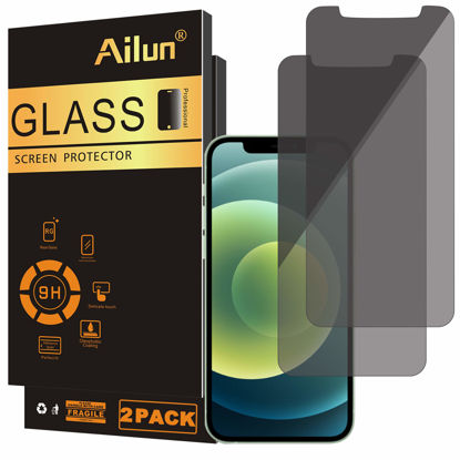 Picture of Ailun Privacy Screen Protector for iPhone 12/iPhone 12 Pro 2020 6.1 Inch 2 Pack Anti Spy Private Case Friendly, Tempered Glass [Black][2 Pack]