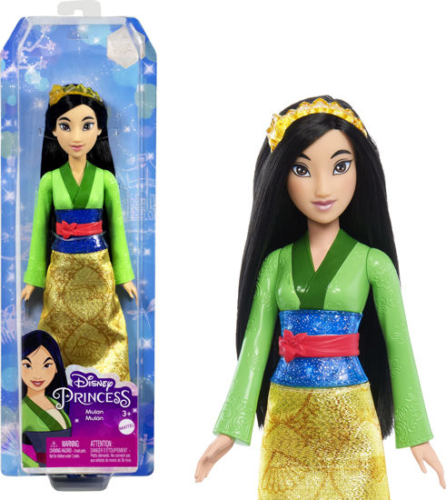 Picture of Mattel Disney Princess Mulan Fashion Doll, Sparkling Look with Black Hair, Brown Eyes & Hair Accessory Small